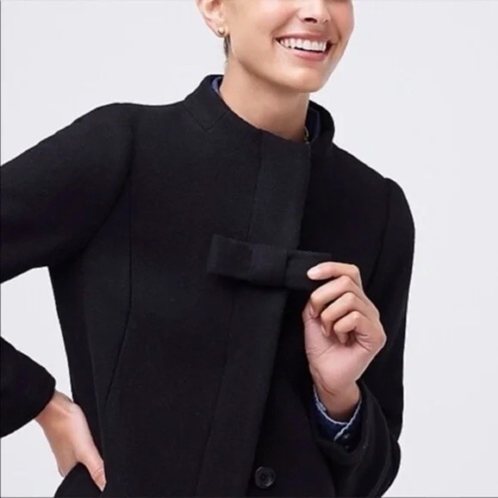 J. Crew Wool Cashmere Black Coat Cocoon Nello Gori Women's 2 Bow Button Preppy